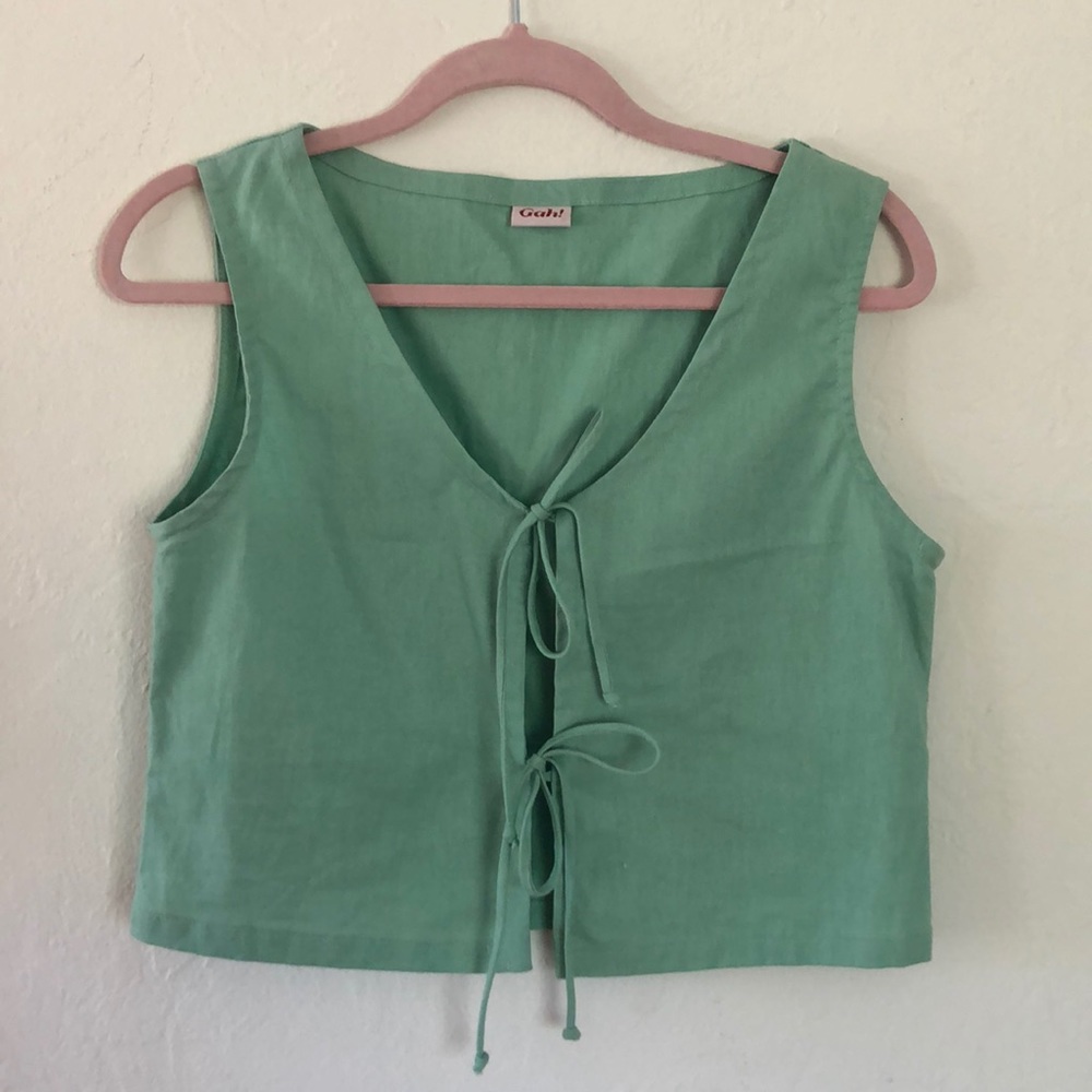 NWOT LISA SAYS GAH! green LINEN/COTTON top size M